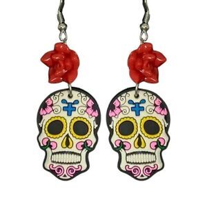 NEW White Day of the Dead Sugar Skull Drop Earrings